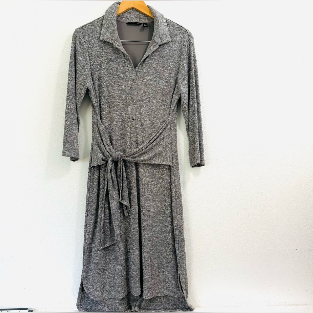 H by Halston Collared Mid Length Sleeve Tie Waist Dress Size Medium Lined